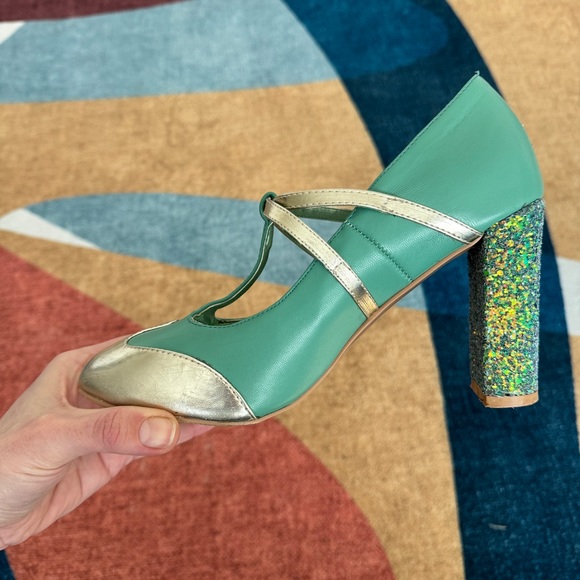 ModCloth “Strut in the World” Seafoam Glittery Heels - Picture 8 of 11
